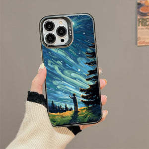 【BUY 4 ONLY PAY FOR 2】So Cool Case for iPhone with Unique Design, starry night Hard Back + Soft Frame with Independent Button Protective Case for iPhone -man flying a kite under a starry sky