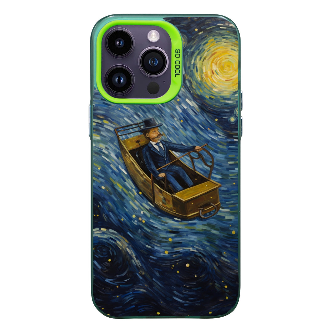 【BUY 4 ONLY PAY FOR 2】So Cool Case for iPhone with Unique Design, starry night Hard Back + Soft Frame with Independent Button Protective Case for iPhone -man flying in a plane in the starry sky