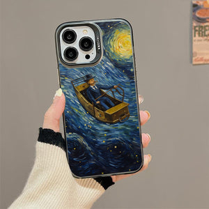 【BUY 4 ONLY PAY FOR 2】So Cool Case for iPhone with Unique Design, starry night Hard Back + Soft Frame with Independent Button Protective Case for iPhone -man flying in a plane in the starry sky