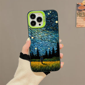 【BUY 4 ONLY PAY FOR 2】So Cool Case for iPhone with Unique Design, starry night Hard Back + Soft Frame with Independent Button Protective Case for iPhone -man in starry night2