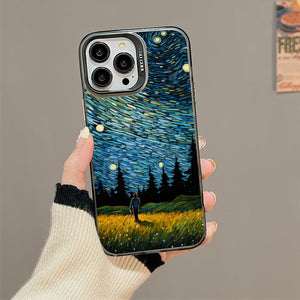 【BUY 4 ONLY PAY FOR 2】So Cool Case for iPhone with Unique Design, starry night Hard Back + Soft Frame with Independent Button Protective Case for iPhone -man in starry night2