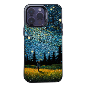 【BUY 4 ONLY PAY FOR 2】So Cool Case for iPhone with Unique Design, starry night Hard Back + Soft Frame with Independent Button Protective Case for iPhone -man in starry night2