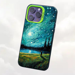 【BUY 4 ONLY PAY FOR 2】So Cool Case for iPhone with Unique Design, starry night Hard Back + Soft Frame with Independent Button Protective Case for iPhone -man in starry night3