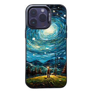 【BUY 4 ONLY PAY FOR 2】So Cool Case for iPhone with Unique Design, starry night Hard Back + Soft Frame with Independent Button Protective Case for iPhone -man in starry night4