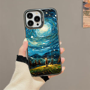 【BUY 4 ONLY PAY FOR 2】So Cool Case for iPhone with Unique Design, starry night Hard Back + Soft Frame with Independent Button Protective Case for iPhone -man in starry night4