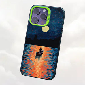 【BUY 4 ONLY PAY FOR 2】So Cool Case for iPhone with Unique Design, starry night Hard Back + Soft Frame with Independent Button Protective Case for iPhone -boat under the moon impressionist