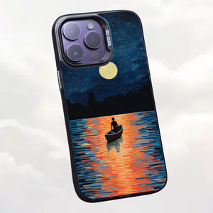 【BUY 4 ONLY PAY FOR 2】So Cool Case for iPhone with Unique Design, starry night Hard Back + Soft Frame with Independent Button Protective Case for iPhone -boat under the moon impressionist