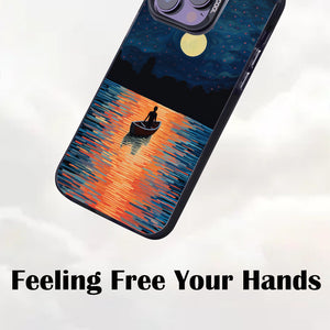 【BUY 4 ONLY PAY FOR 2】So Cool Case for iPhone with Unique Design, starry night Hard Back + Soft Frame with Independent Button Protective Case for iPhone -boat under the moon impressionist