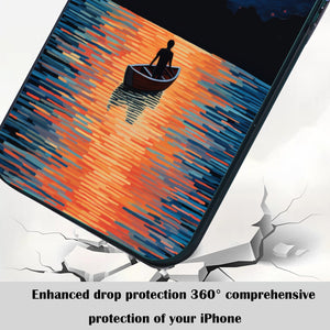 【BUY 4 ONLY PAY FOR 2】So Cool Case for iPhone with Unique Design, starry night Hard Back + Soft Frame with Independent Button Protective Case for iPhone -boat under the moon impressionist