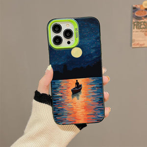 【BUY 4 ONLY PAY FOR 2】So Cool Case for iPhone with Unique Design, starry night Hard Back + Soft Frame with Independent Button Protective Case for iPhone -boat under the moon impressionist