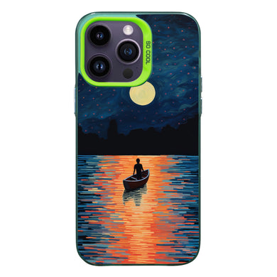 【BUY 4 ONLY PAY FOR 2】So Cool Case for iPhone with Unique Design, starry night Hard Back + Soft Frame with Independent Button Protective Case for iPhone -boat under the moon impressionist