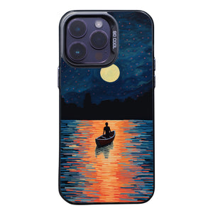 【BUY 4 ONLY PAY FOR 2】So Cool Case for iPhone with Unique Design, starry night Hard Back + Soft Frame with Independent Button Protective Case for iPhone -boat under the moon impressionist