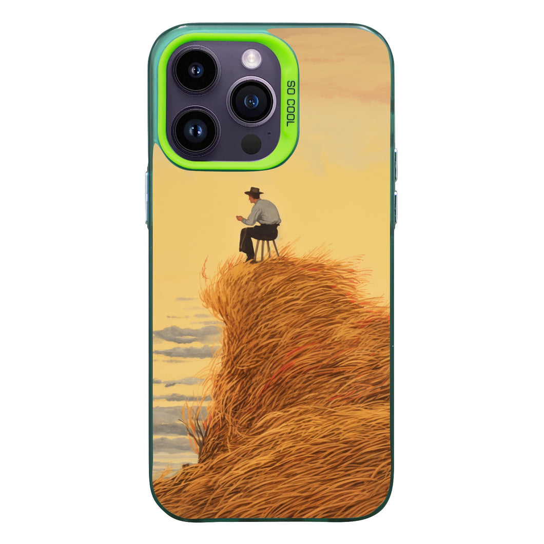 【BUY 4 ONLY PAY FOR 2】So Cool Case for iPhone with Unique Design, starry night Hard Back + Soft Frame with Independent Button Protective Case for iPhone -man on top of a straw and a king swallowing autumn landscape