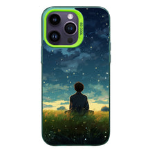 【BUY 4 ONLY PAY FOR 2】So Cool Case for iPhone with Unique Design, starry night Hard Back + Soft Frame with Independent Button Protective Case for iPhone -man sitting in the grass with starry night clouds