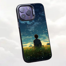 【BUY 4 ONLY PAY FOR 2】So Cool Case for iPhone with Unique Design, starry night Hard Back + Soft Frame with Independent Button Protective Case for iPhone -man sitting in the grass with starry night clouds