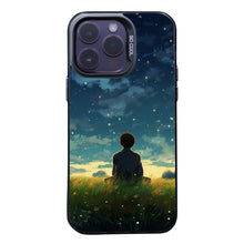 【BUY 4 ONLY PAY FOR 2】So Cool Case for iPhone with Unique Design, starry night Hard Back + Soft Frame with Independent Button Protective Case for iPhone -man sitting in the grass with starry night clouds