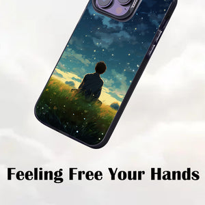 【BUY 4 ONLY PAY FOR 2】So Cool Case for iPhone with Unique Design, starry night Hard Back + Soft Frame with Independent Button Protective Case for iPhone -man sitting in the grass with starry night clouds