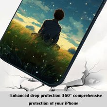 【BUY 4 ONLY PAY FOR 2】So Cool Case for iPhone with Unique Design, starry night Hard Back + Soft Frame with Independent Button Protective Case for iPhone -man sitting in the grass with starry night clouds