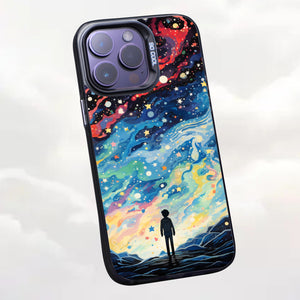 【BUY 4 ONLY PAY FOR 2】So Cool Case for iPhone with Unique Design, starry night Hard Back + Soft Frame with Independent Button Protective Case for iPhone -man standing under starry sky pop culture