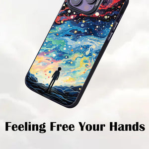 【BUY 4 ONLY PAY FOR 2】So Cool Case for iPhone with Unique Design, starry night Hard Back + Soft Frame with Independent Button Protective Case for iPhone -man standing under starry sky pop culture