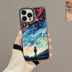 【BUY 4 ONLY PAY FOR 2】So Cool Case for iPhone with Unique Design, starry night Hard Back + Soft Frame with Independent Button Protective Case for iPhone -man standing under starry sky pop culture