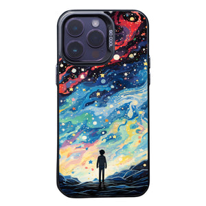 【BUY 4 ONLY PAY FOR 2】So Cool Case for iPhone with Unique Design, starry night Hard Back + Soft Frame with Independent Button Protective Case for iPhone -man standing under starry sky pop culture