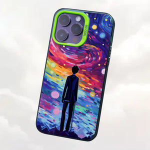 【BUY 4 ONLY PAY FOR 2】So Cool Case for iPhone with Unique Design, starry night Hard Back + Soft Frame with Independent Button Protective Case for iPhone -man standing under starry sky pop culture2