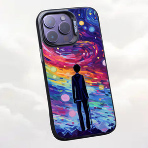 【BUY 4 ONLY PAY FOR 2】So Cool Case for iPhone with Unique Design, starry night Hard Back + Soft Frame with Independent Button Protective Case for iPhone -man standing under starry sky pop culture2