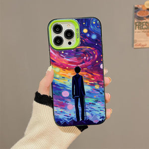 【BUY 4 ONLY PAY FOR 2】So Cool Case for iPhone with Unique Design, starry night Hard Back + Soft Frame with Independent Button Protective Case for iPhone -man standing under starry sky pop culture2