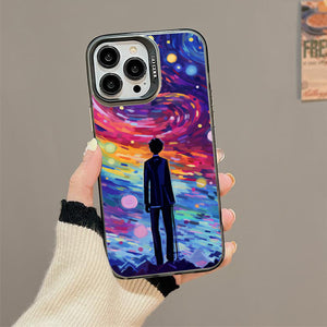 【BUY 4 ONLY PAY FOR 2】So Cool Case for iPhone with Unique Design, starry night Hard Back + Soft Frame with Independent Button Protective Case for iPhone -man standing under starry sky pop culture2