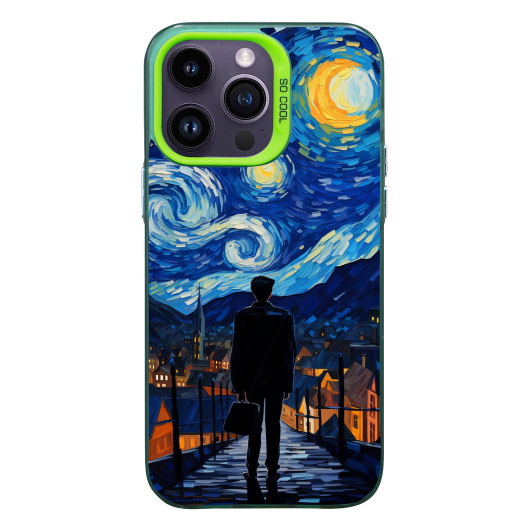 【BUY 4 ONLY PAY FOR 2】So Cool Case for iPhone with Unique Design, starry night Hard Back + Soft Frame with Independent Button Protective Case for iPhone -man standing under starry sky pop culture3