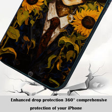 【BUY 4 ONLY PAY FOR 2】So Cool Case for iPhone with Unique Design, starry night Hard Back + Soft Frame with Independent Button Protective Case for iPhone -man wearing a hat and hat and with sunflowers