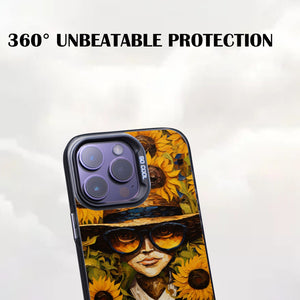 【BUY 4 ONLY PAY FOR 2】So Cool Case for iPhone with Unique Design, starry night Hard Back + Soft Frame with Independent Button Protective Case for iPhone -man wearing a hat and hat and with sunflowers