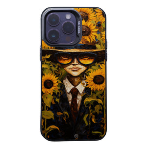 【BUY 4 ONLY PAY FOR 2】So Cool Case for iPhone with Unique Design, starry night Hard Back + Soft Frame with Independent Button Protective Case for iPhone -man wearing a hat and hat and with sunflowers