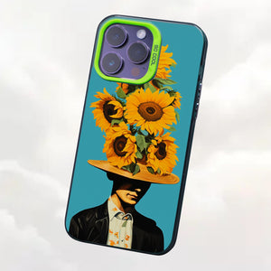 【BUY 4 ONLY PAY FOR 2】So Cool Case for iPhone with Unique Design, starry night Hard Back + Soft Frame with Independent Button Protective Case for iPhone -man with sunflowers pop-art style cowboy