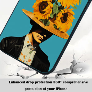 【BUY 4 ONLY PAY FOR 2】So Cool Case for iPhone with Unique Design, starry night Hard Back + Soft Frame with Independent Button Protective Case for iPhone -man with sunflowers pop-art style cowboy