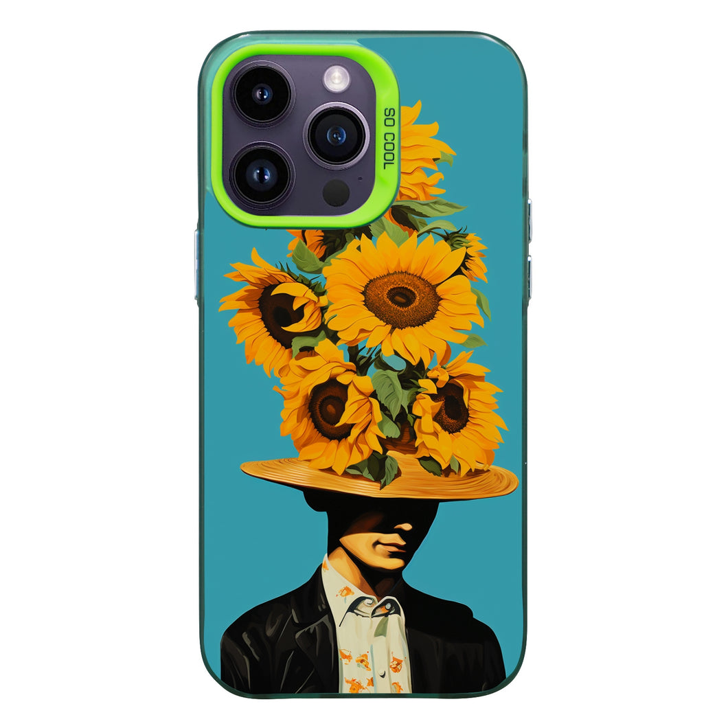 【BUY 4 ONLY PAY FOR 2】So Cool Case for iPhone with Unique Design, starry night Hard Back + Soft Frame with Independent Button Protective Case for iPhone -man with sunflowers pop-art style cowboy