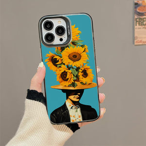 【BUY 4 ONLY PAY FOR 2】So Cool Case for iPhone with Unique Design, starry night Hard Back + Soft Frame with Independent Button Protective Case for iPhone -man with sunflowers pop-art style cowboy