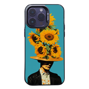 【BUY 4 ONLY PAY FOR 2】So Cool Case for iPhone with Unique Design, starry night Hard Back + Soft Frame with Independent Button Protective Case for iPhone -man with sunflowers pop-art style cowboy