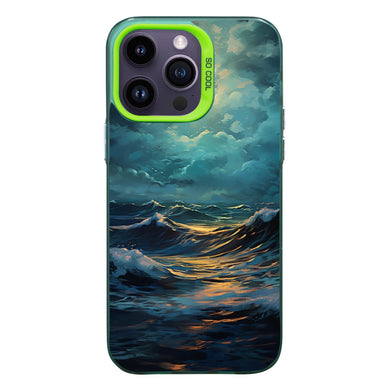 【BUY 4 ONLY PAY FOR 2】So Cool Case for iPhone with Unique Design, starry night Hard Back + Soft Frame with Independent Button Protective Case for iPhone -ocean waves under the moon