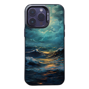 【BUY 4 ONLY PAY FOR 2】So Cool Case for iPhone with Unique Design, starry night Hard Back + Soft Frame with Independent Button Protective Case for iPhone -ocean waves under the moon