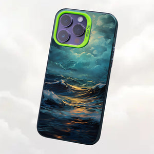 【BUY 4 ONLY PAY FOR 2】So Cool Case for iPhone with Unique Design, starry night Hard Back + Soft Frame with Independent Button Protective Case for iPhone -ocean waves under the moon