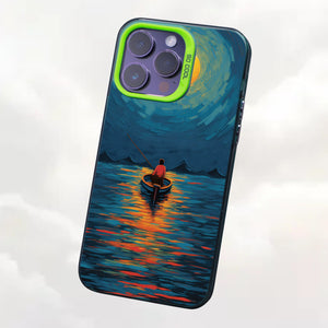 【BUY 4 ONLY PAY FOR 2】So Cool Case for iPhone with Unique Design, starry night Hard Back + Soft Frame with Independent Button Protective Case for iPhone -boat under the moon impressionist2