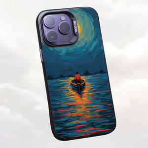 【BUY 4 ONLY PAY FOR 2】So Cool Case for iPhone with Unique Design, starry night Hard Back + Soft Frame with Independent Button Protective Case for iPhone -boat under the moon impressionist2