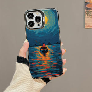 【BUY 4 ONLY PAY FOR 2】So Cool Case for iPhone with Unique Design, starry night Hard Back + Soft Frame with Independent Button Protective Case for iPhone -boat under the moon impressionist2