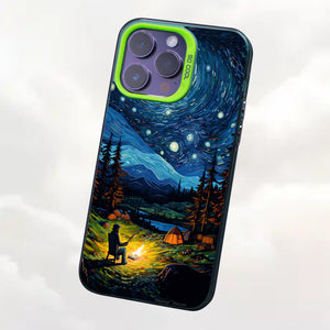 【BUY 4 ONLY PAY FOR 2】So Cool Case for iPhone with Unique Design, starry night Hard Back + Soft Frame with Independent Button Protective Case for iPhone -starry night camping man