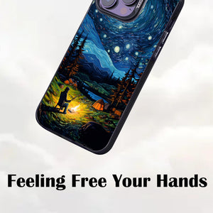 【BUY 4 ONLY PAY FOR 2】So Cool Case for iPhone with Unique Design, starry night Hard Back + Soft Frame with Independent Button Protective Case for iPhone -starry night camping man