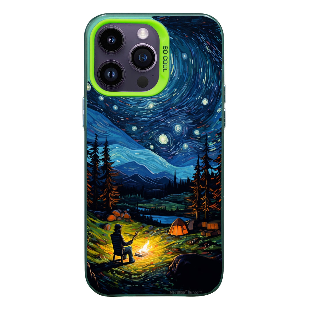 【BUY 4 ONLY PAY FOR 2】So Cool Case for iPhone with Unique Design, starry night Hard Back + Soft Frame with Independent Button Protective Case for iPhone -starry night camping man