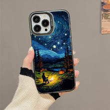 【BUY 4 ONLY PAY FOR 2】So Cool Case for iPhone with Unique Design, starry night Hard Back + Soft Frame with Independent Button Protective Case for iPhone -starry night camping man