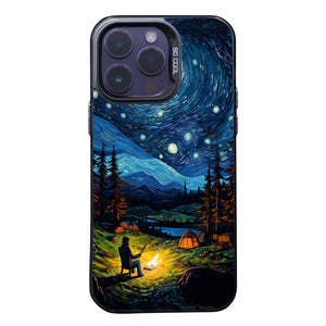 【BUY 4 ONLY PAY FOR 2】So Cool Case for iPhone with Unique Design, starry night Hard Back + Soft Frame with Independent Button Protective Case for iPhone -starry night camping man